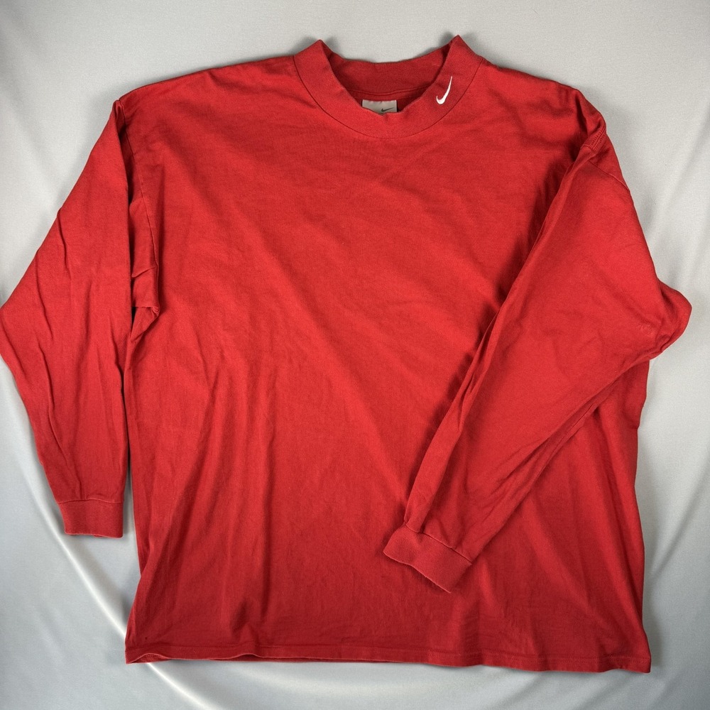 Nike Shirt Mens 2XL Red Long Sleeve Swoosh Crewneck Cotton Jersey Athletic Tee